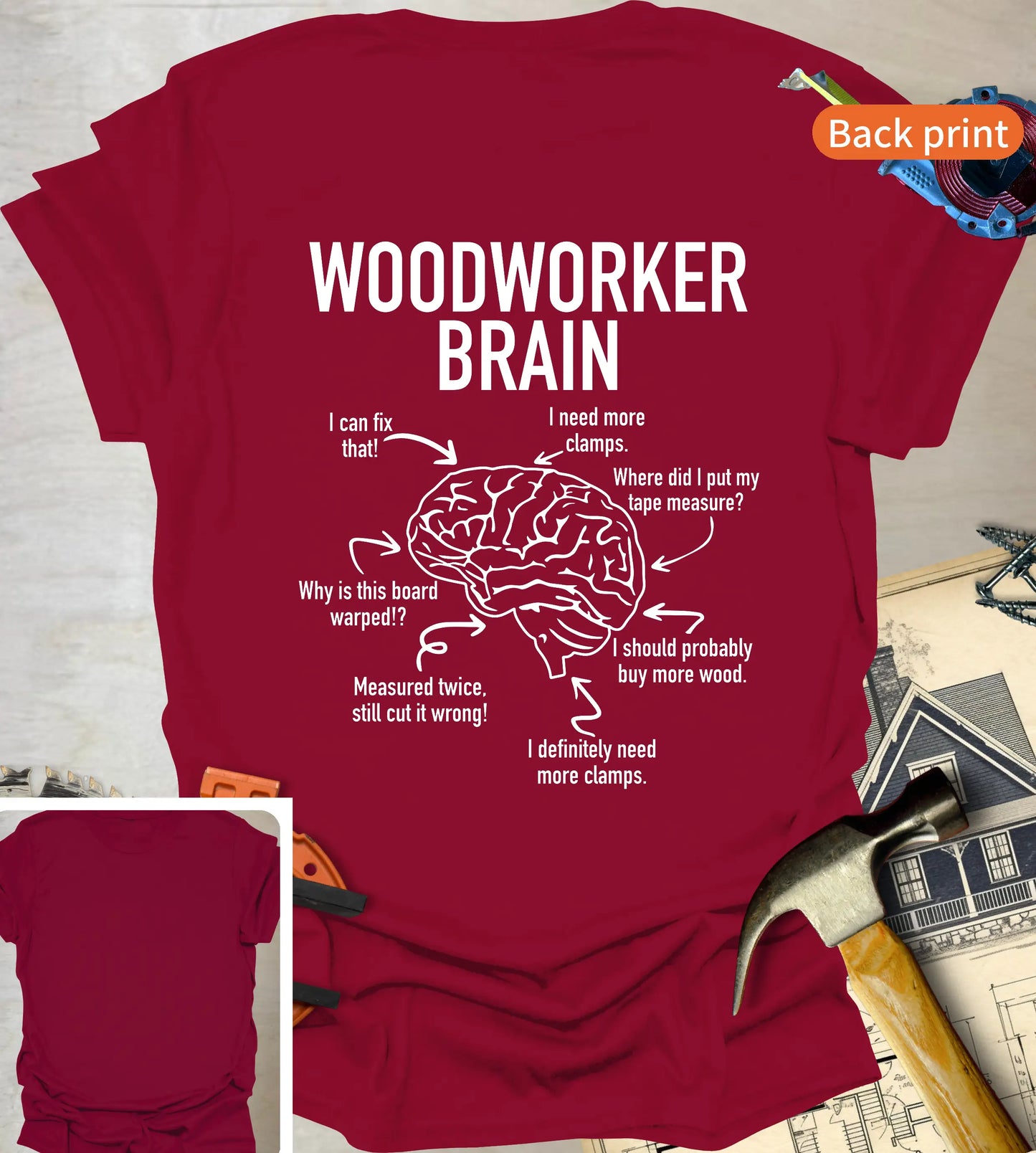 Woodworker Brain T-Shirt | Back
