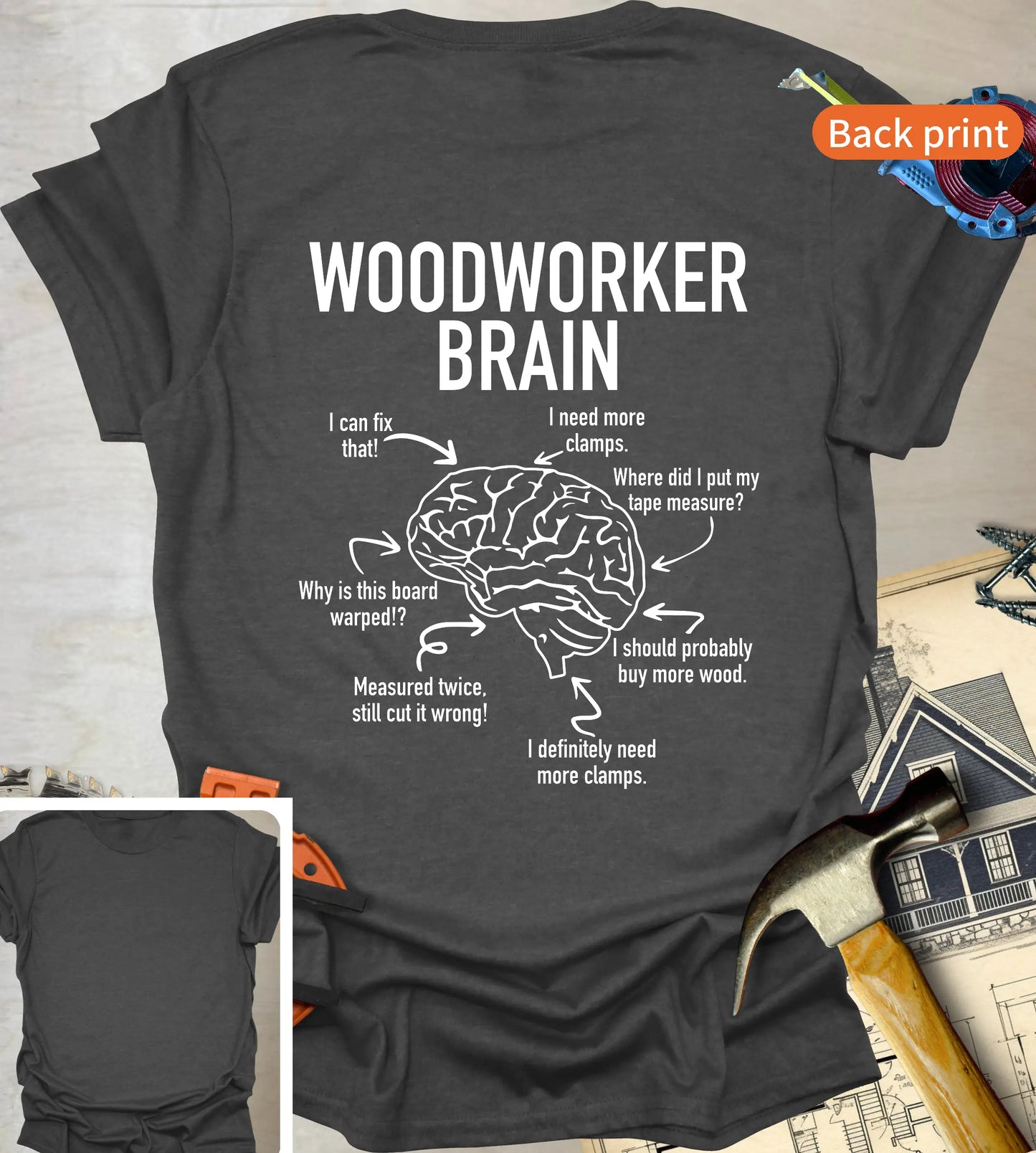 Woodworker Brain T-Shirt | Back