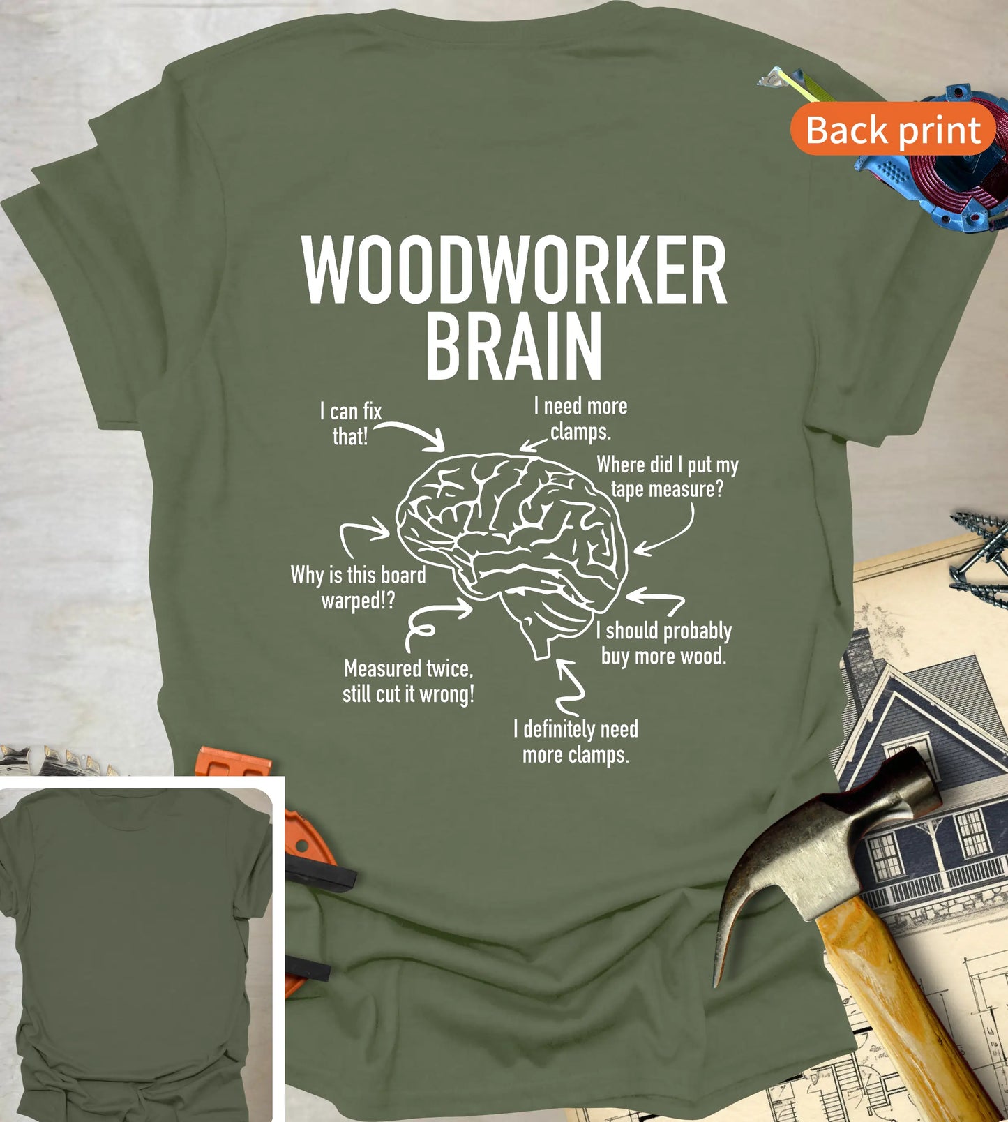 Woodworker Brain T-Shirt | Back