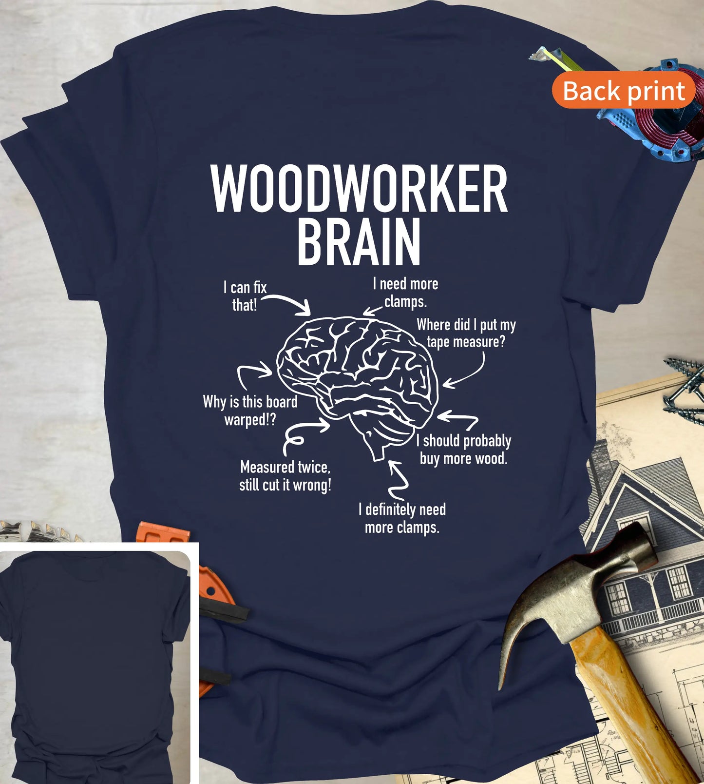 Woodworker Brain T-Shirt | Back