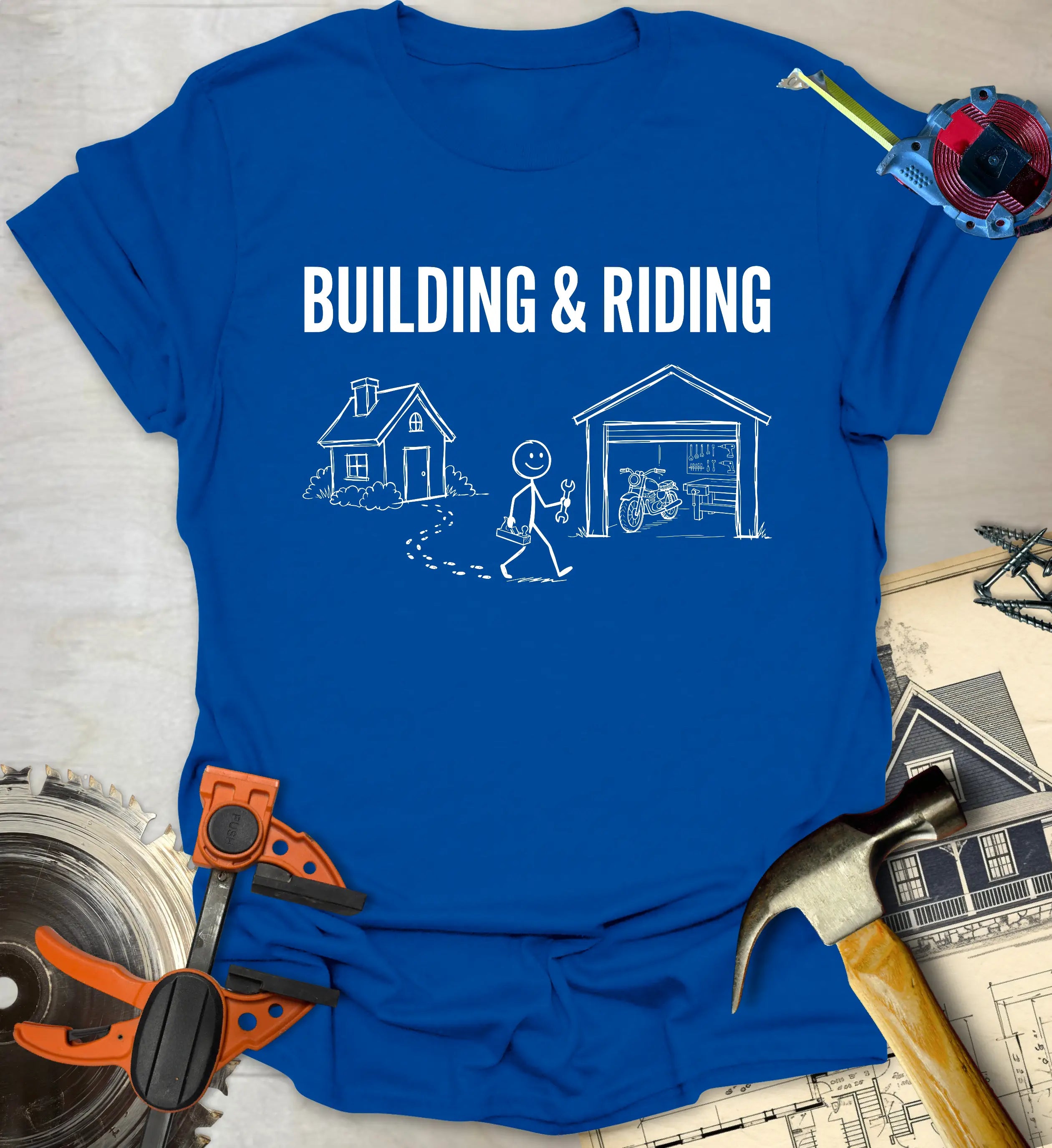 Building and Riding T-Shirt – Sawdust Style
