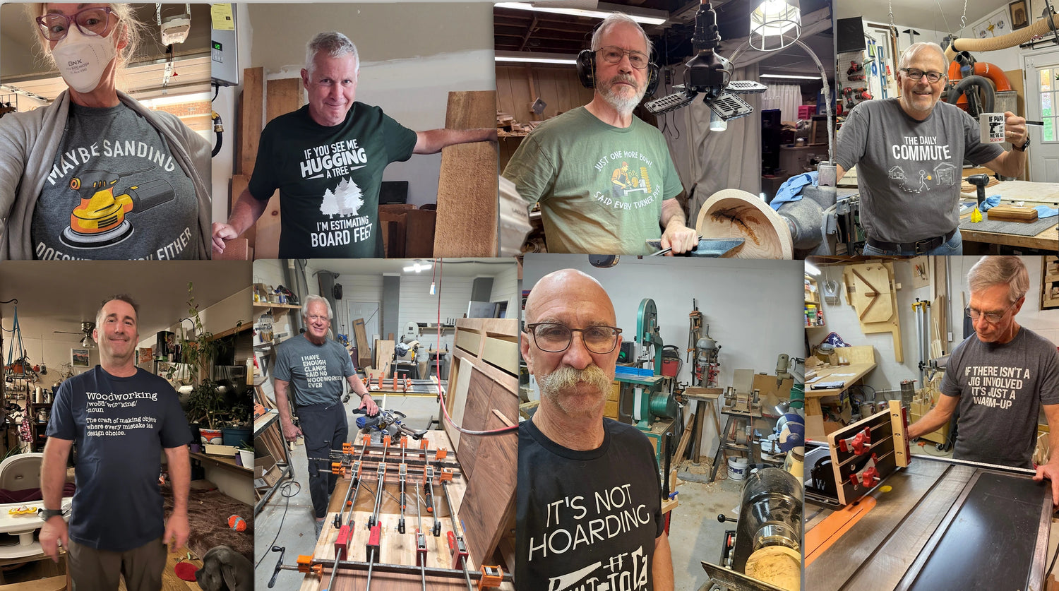 Sawdust Style customers wearing shirts in their workshops